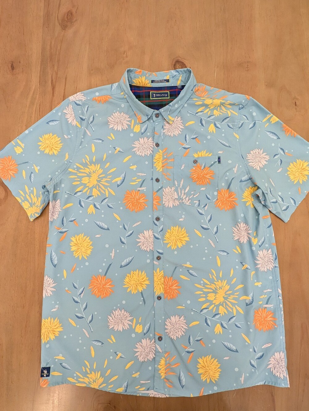 New William Murray Golf Button-Down Short Sleeve Blue Flowers Men's Size XXL